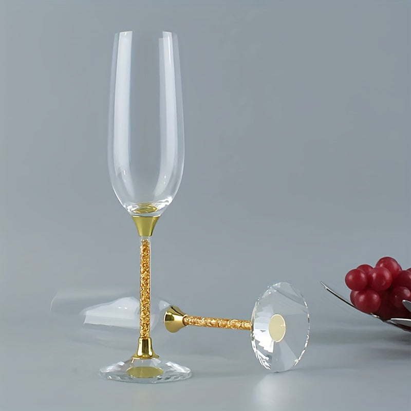 2 Stücke, 230ml Hochzeits-Champagnerflöten, Kristall-Champagnergläser Mit Glänzendem Glitzerstiel,