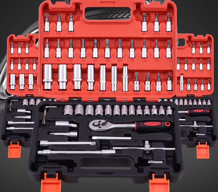 53-teiliges Ratschen-Steckschlüssel-Set mit Verlängerungsstange - inklusive Aufbewahrungskoffer