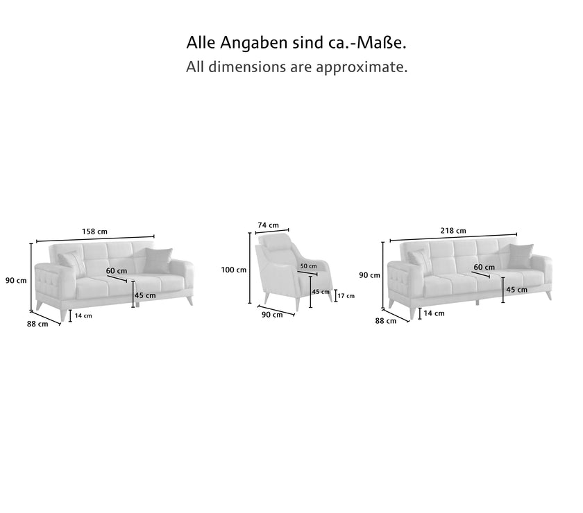 APRIL Polstergarnitur mit Bett Funktion & Bettkasten