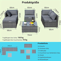 Outdoor-Lounge-Set mit Couchtisch - Wetterfest, UV-beständig, Terrassenmöbel für 7 Personen, inklusive ergonomischen Rückenlehnen & Kissen