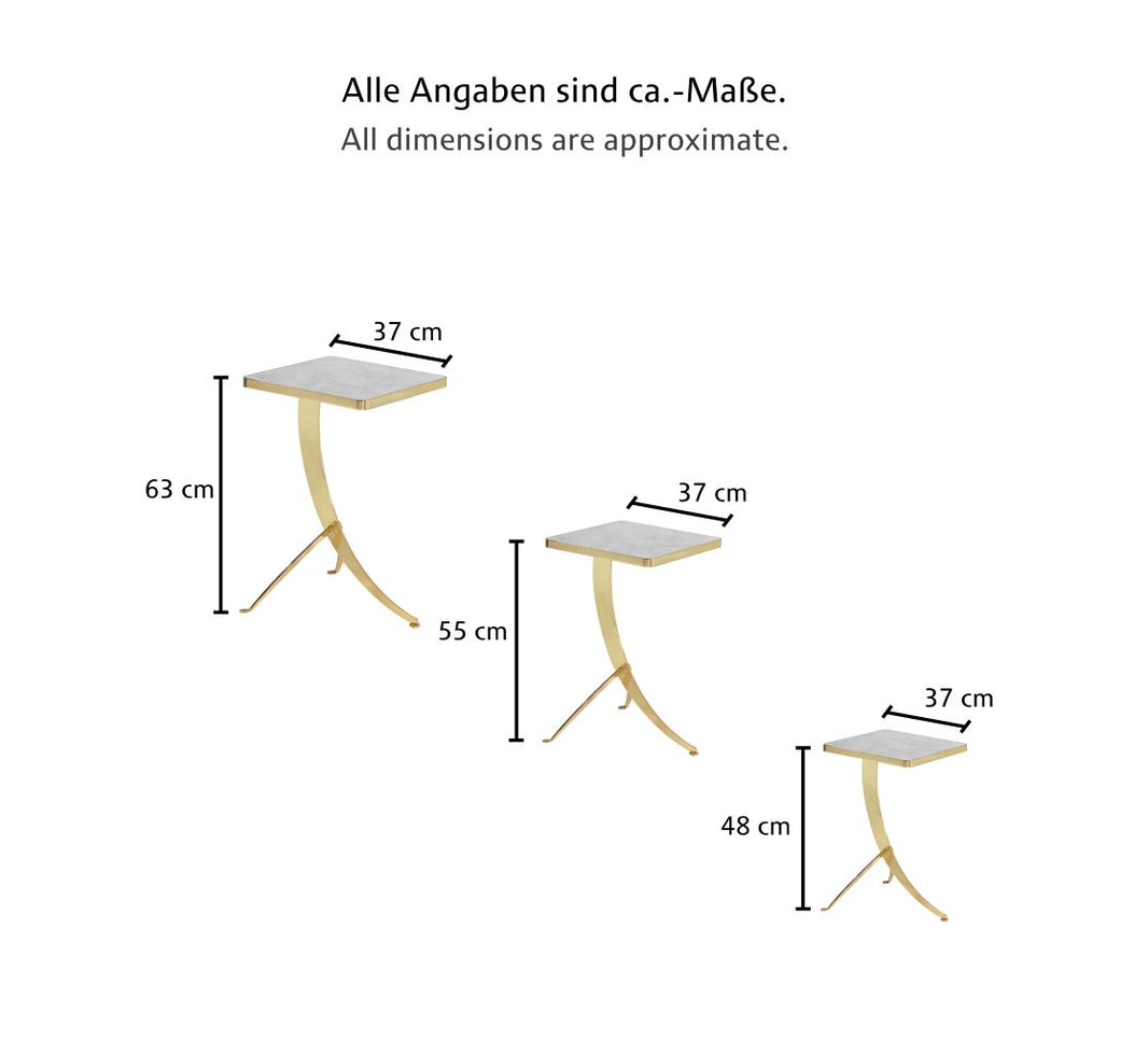 3'er Beistelltisch in Chrom und Goldfarbene Metallfüße