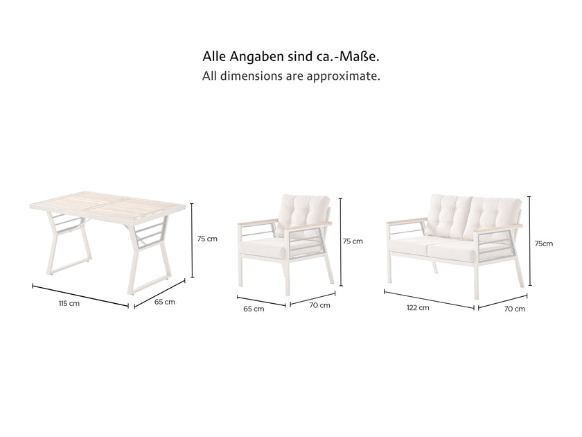 Prag Gartentischgruppe inkl. 2 x Sessel, 1 x Couchtisch, 2-Sitzer