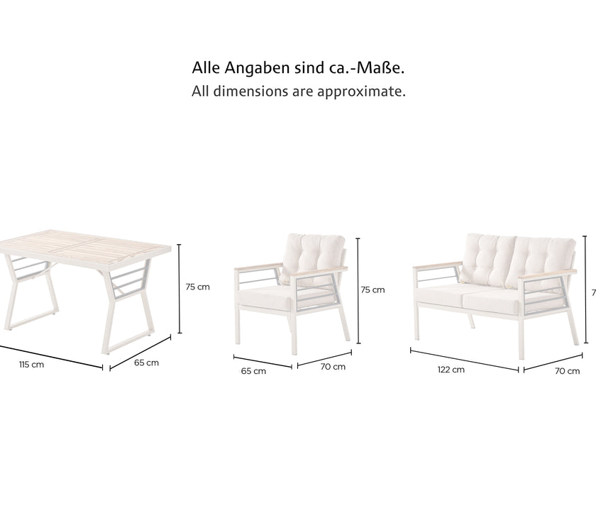 Prag Gartentischgruppe inkl. 2 x Sessel, 1 x Couchtisch, 2-Sitzer