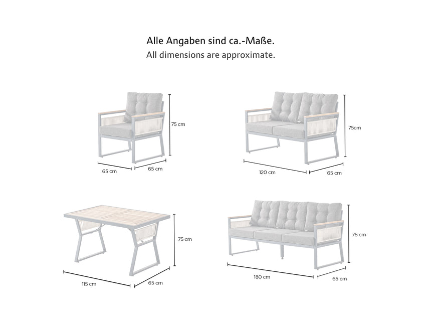 PALMA MAXİ GARTENMÖBEL 2 x 2 Sitzer + 2 Stühle inkl. Tisch & Auflagen