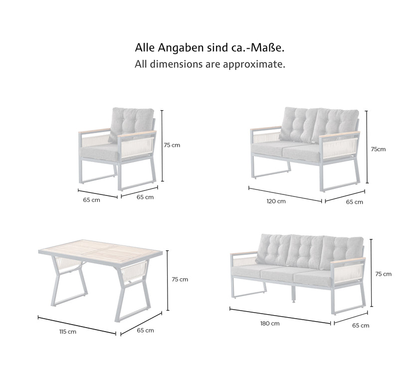 PALMA MAXİ GARTENMÖBEL 2 x 2 Sitzer + 2 Stühle inkl. Tisch & Auflagen