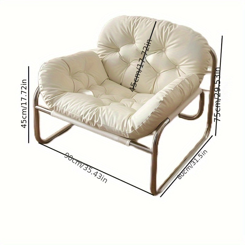 Luxuriöser Minimalistischer Einzelsitzsofa - Creme Mid-Century Bauhaus-Stil, Liegestuhl für das Wohnzimmer, Weich mit Baumwollfüllung und Metallrahmen