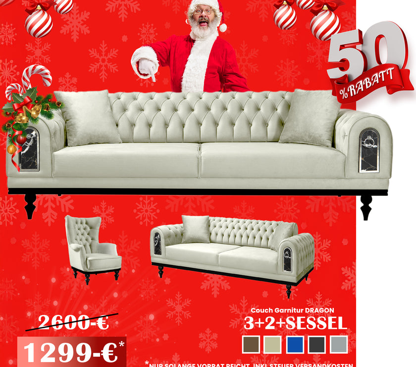 Couchgarnitur Couch - Set DRAGON, Spar-Set 3-Sitzer mit Bettfunktion