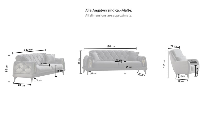 PAMEN, 3 Sitzer mit Bettfunktion, Couchgarnitur Polstergarnitur