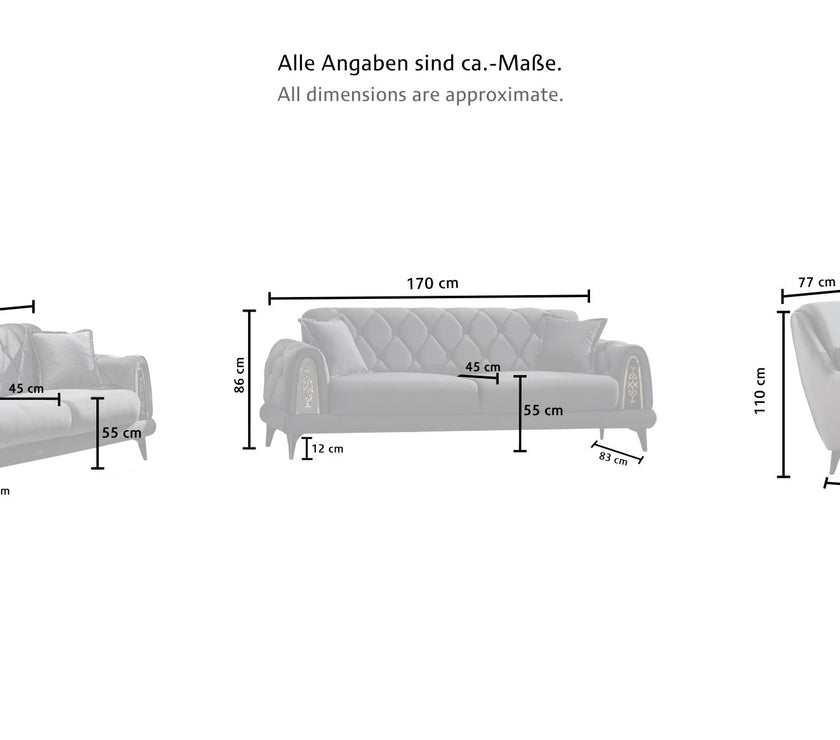 PAMEN, 3 Sitzer mit Bettfunktion, Couchgarnitur Polstergarnitur