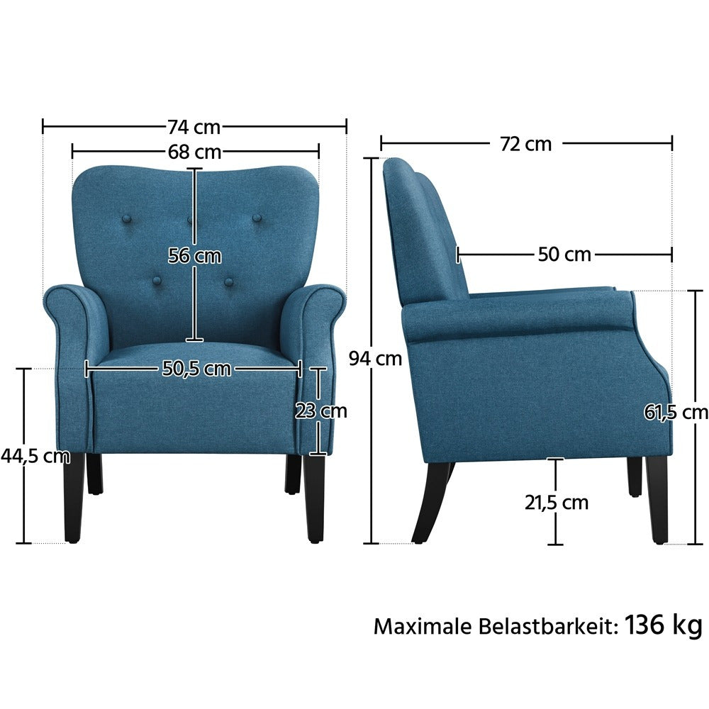 Relaxsessel Loungesessel Cocktailsessel mit Holzbeinen Fernsehsessel Lehnstuhl bis 136 kg Belastbar