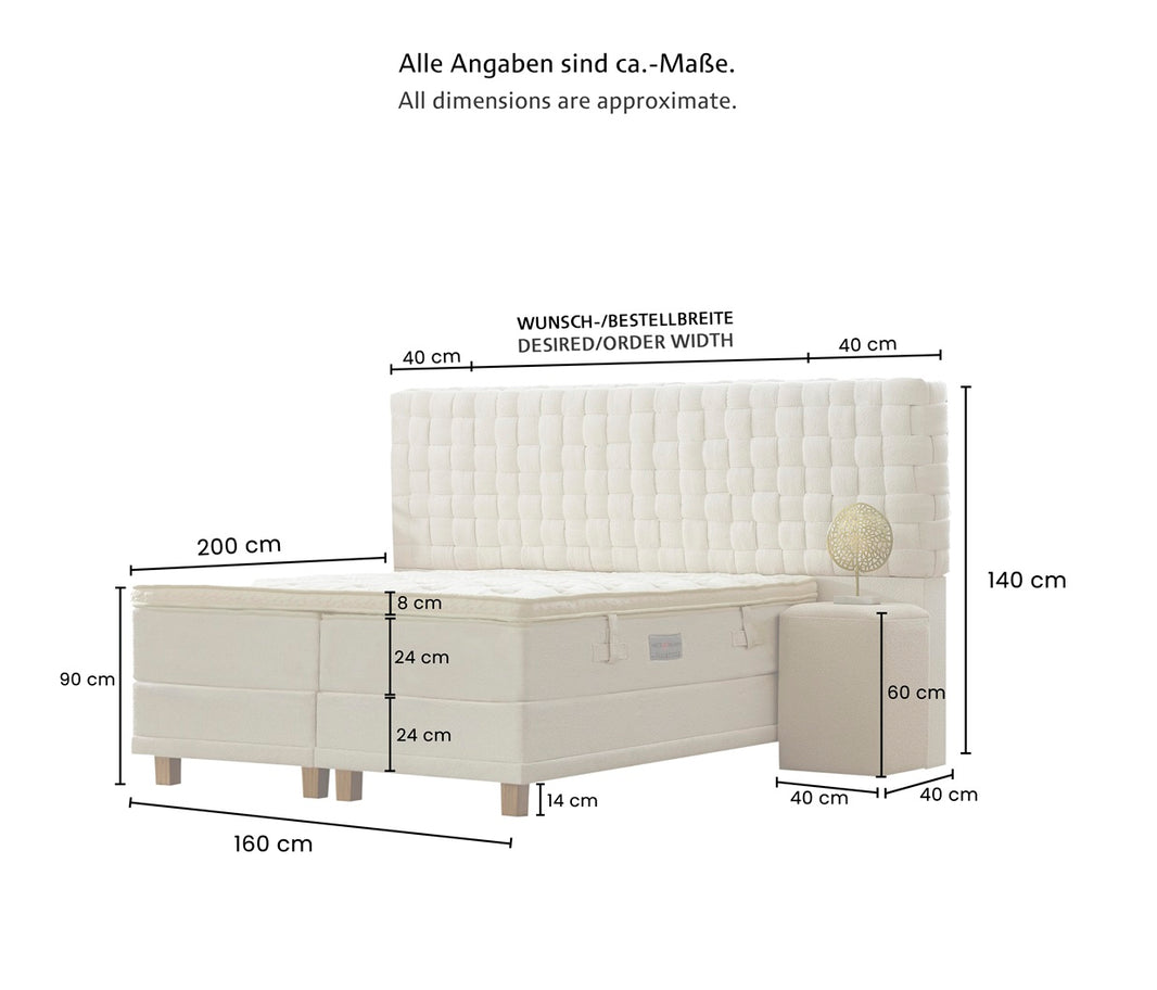 DALİA Boxspringbett mit Bettkasten inkl. Matratze