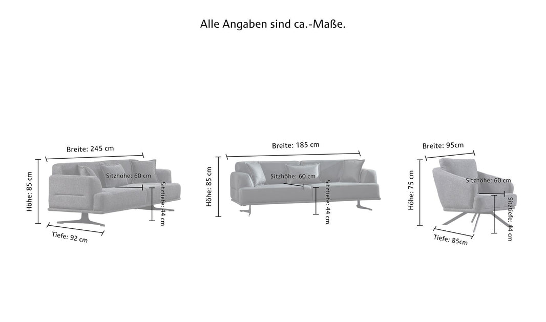 Couchgarnitur Couch - Set BOSTON 3-Sitzer mit Bettfunktion