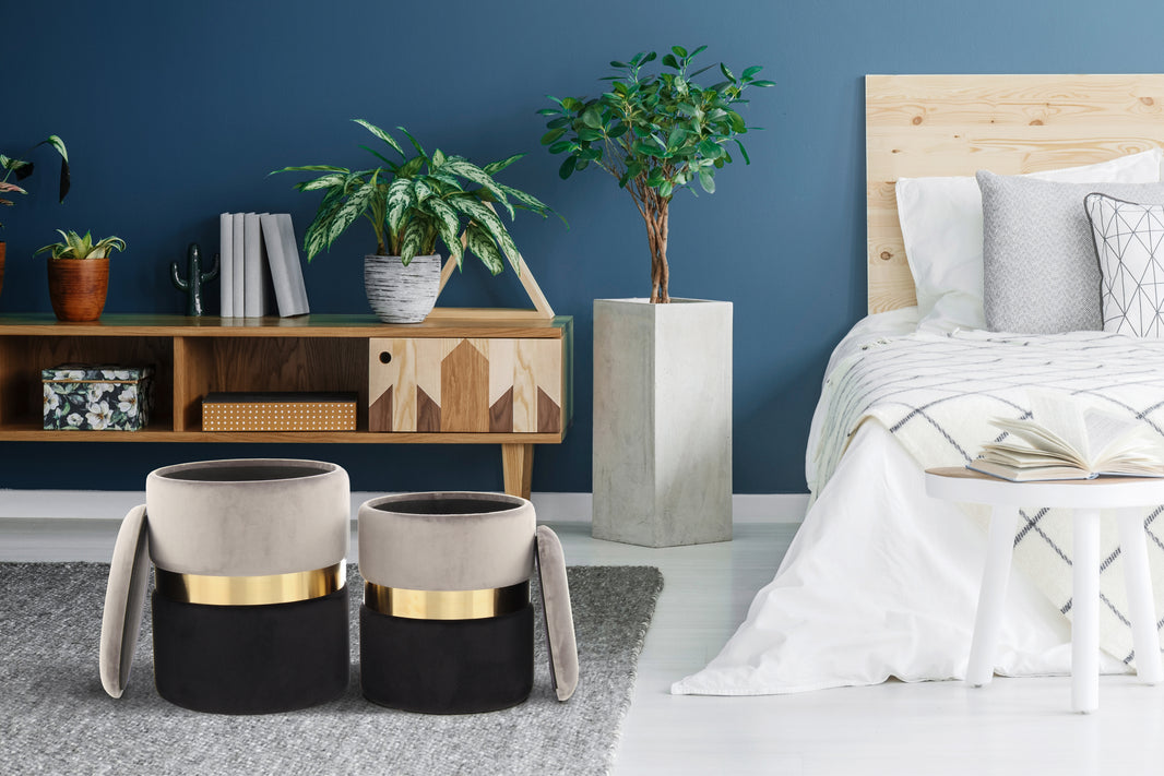 Hocker Zora 125 2er-Set Grau / Gold / Schwarz