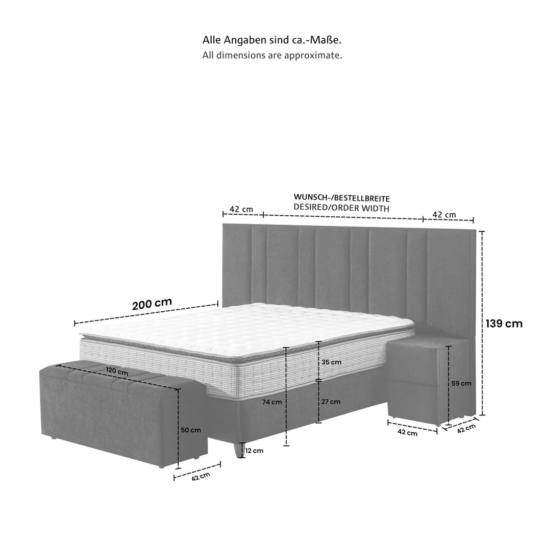 Boxspringbett MAJ mit Bettkasten inkl. Matratze