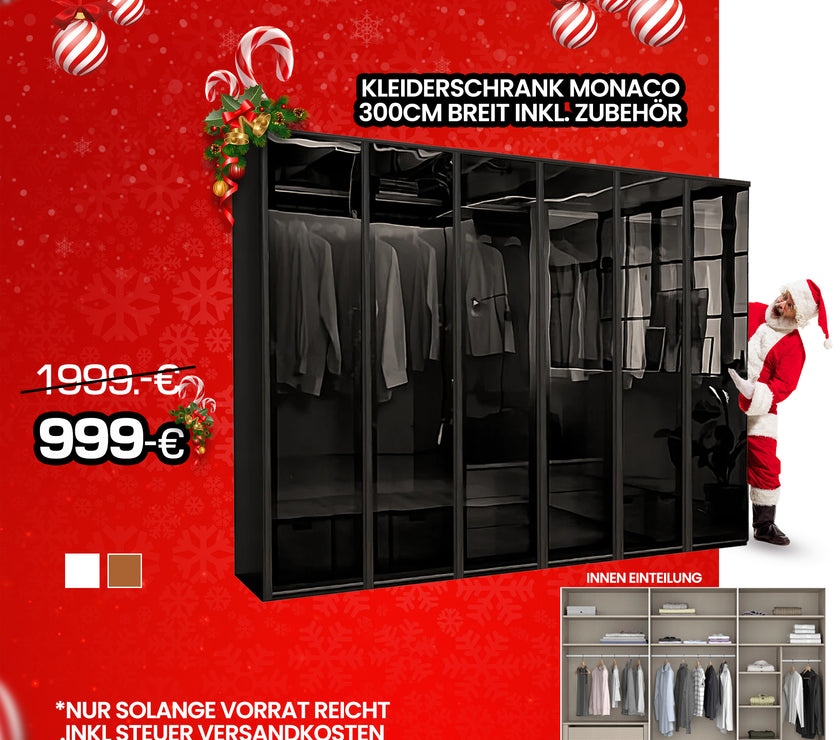 Kleiderschrank Monaco 300cm Breit inkl. Zubehör