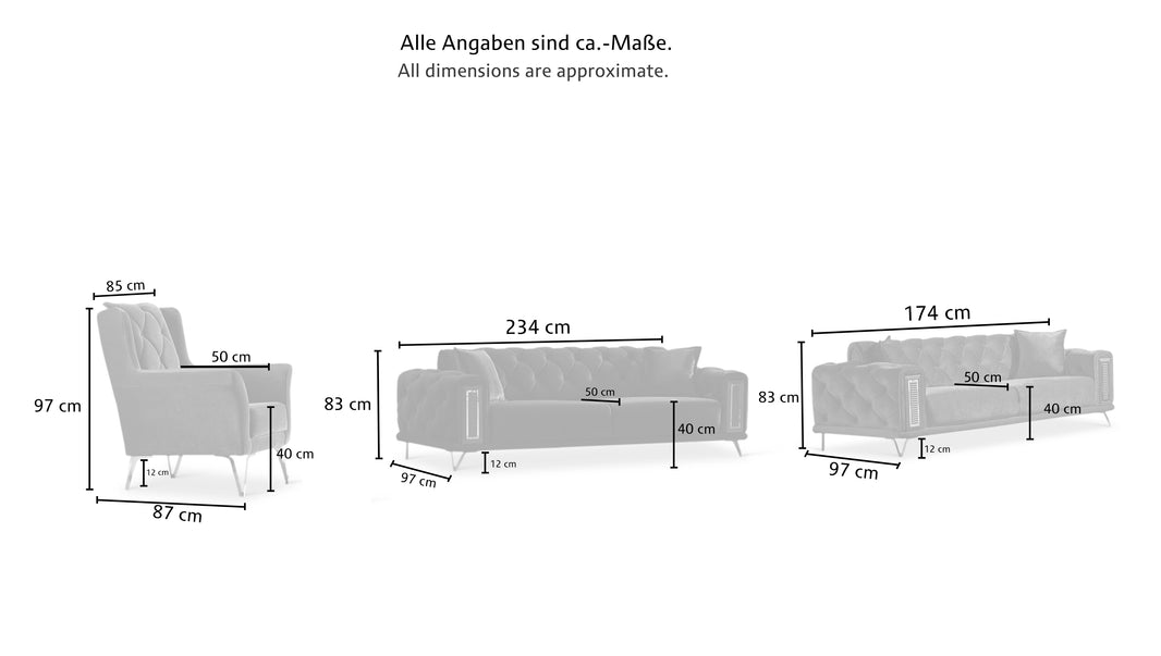 Couchgarnitur Polstergarnitur Diamond 3 Sitzer mit Bettfunktion