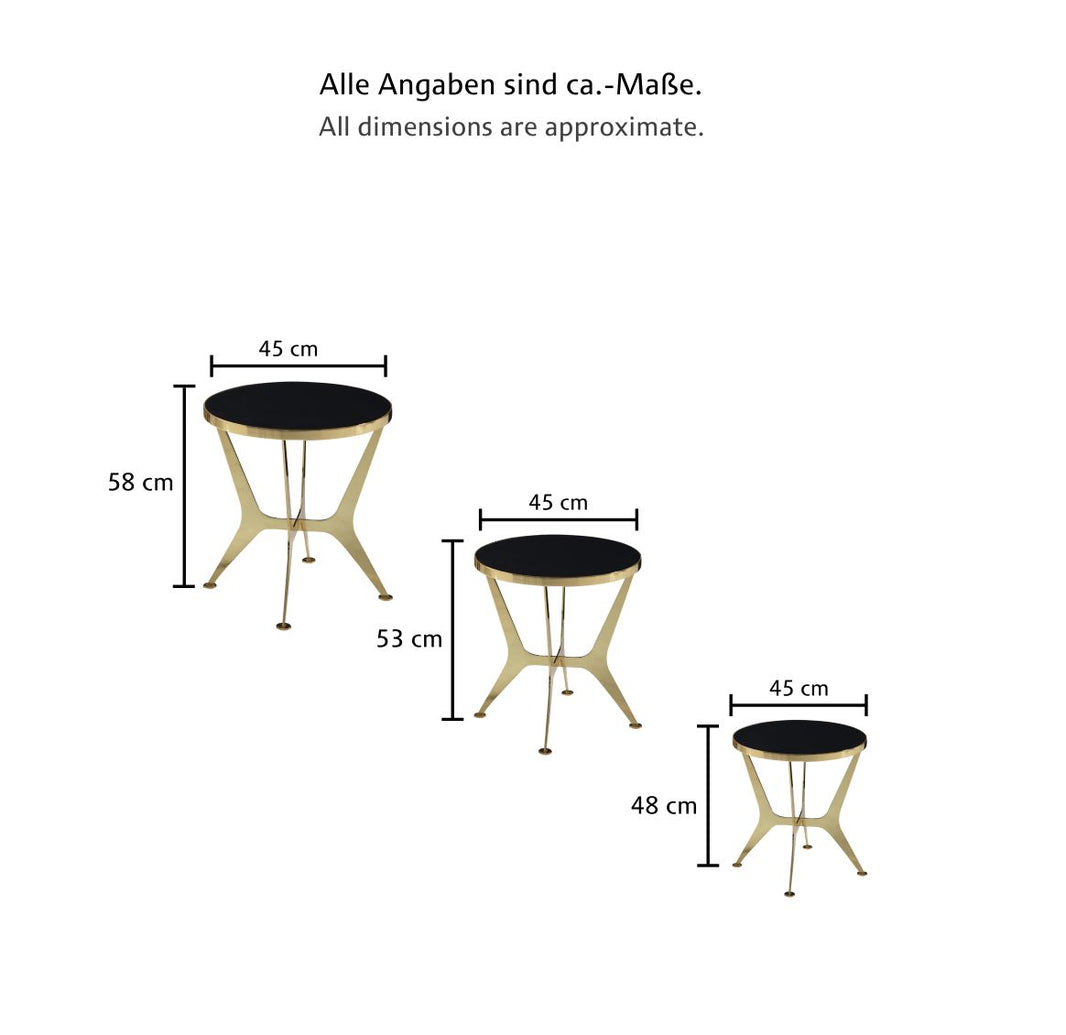 3'er Beistelltisch Goldfarbene Metallfüße