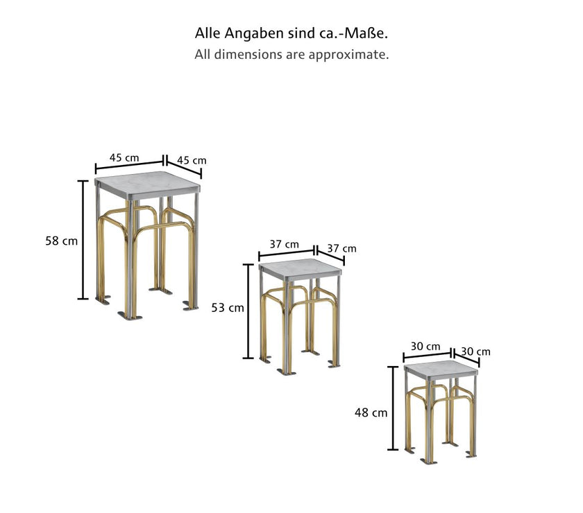 3'er Beistelltisch Goldfarbene Metallfüße